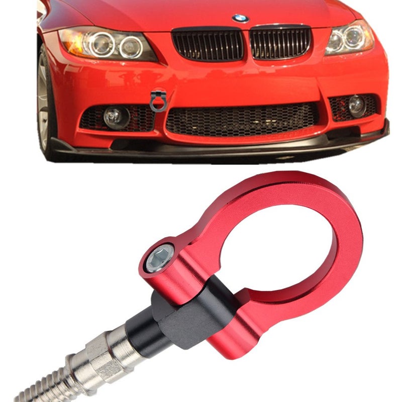 JGR Track Racing Style Tow Hook Towing Eye CNC Aluminum Screw On Front Rear Bumper Compatible with BMW 3 Series E36 E46 E90 E91 E92 E93 318 320 323 325 328 330 335 M3 1992 to 2012 Red - Image 1